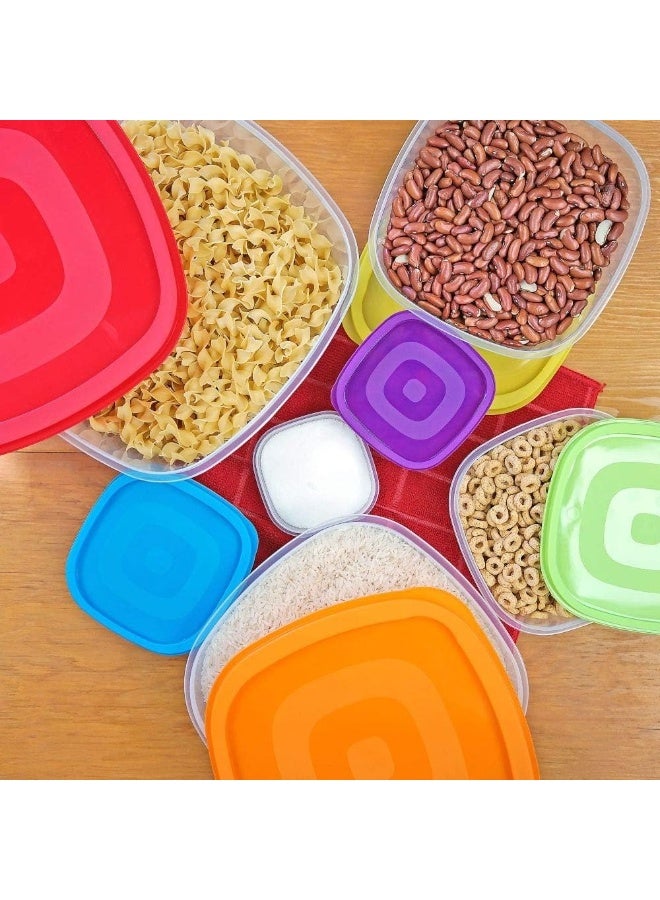 لوكاداه مجموعة من 7 قطع - مجموعة حاويات تخزين الطعام مع أغطية، حاويات بلاستيكية محكمة الإغلاق وخالية من مادة BPA لتنظيم مخزن المطبخ، علب تحضير وجبات الطعام وعلب الغداء قابلة للتكديس ومقاومة للتسرب، حاويات طعام قابلة لإعادة الاستخدام وآمنة للاستخدام في الميكروويف والفريزر وغسالة الصحون، أغطية مرمزة بالألوان، أحجام متعددة للفواكه والوجبات الخفيفة وبقايا الطعام والأطعمة الجافة (ألوان قوس قزح) - Image 5